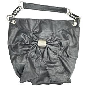 Bueno Black Vegan Leather Large Bow Slouchy Hobo Handbag Purse